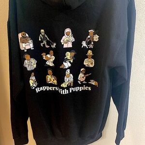 Dog Limited hooded sweatshirt -Rappers with Puppies ,Black ,large